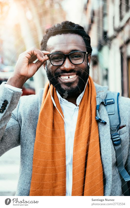 Businessman in the Street. Man Black African American Portrait photograph Youth (Young adults) Happy Mobile Exterior shot Office Human being