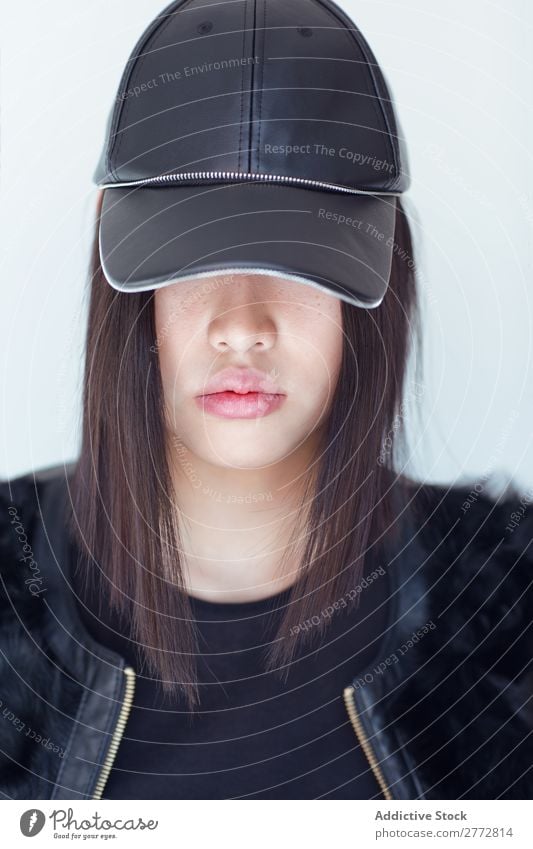 Pretty stylish Asian woman posing in studio Woman Style fashionable asian Cap Hat Beautiful Fashion Beauty Photography Youth (Young adults) Model