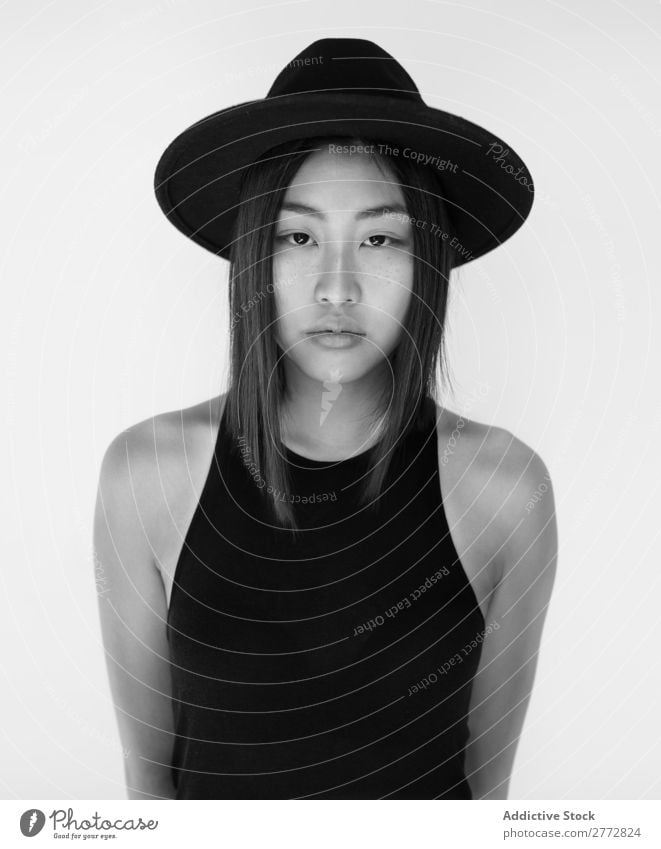 Pretty stylish Asian woman posing in studio Woman Style fashionable asian Cap Hat Beautiful Fashion Beauty Photography Youth (Young adults) Model