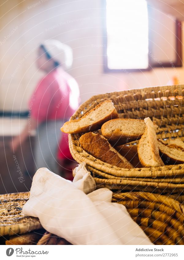 Fresh bread in wicker basket Bread Bread basket Bakery Rural Roll loaf Landscape Natural Baked goods Storage Delicious Rustic Tasty Shopping Cooking Baking Food