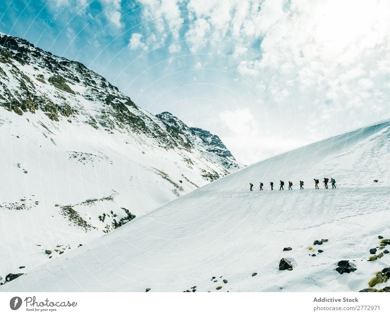 People walking on top of snowy mountains Human being Mountain Snow Expedition trekking explorers Extreme Plain Backpacking Weather Altimeter Tourism Seasons