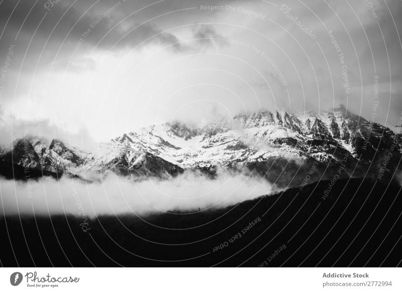 Black and white snow mountains Mountain Landscape Snow Clouds Sky Nature Vantage point Hiking Ice Alpine Hill Peak Height Winter Panorama (Format) Beautiful