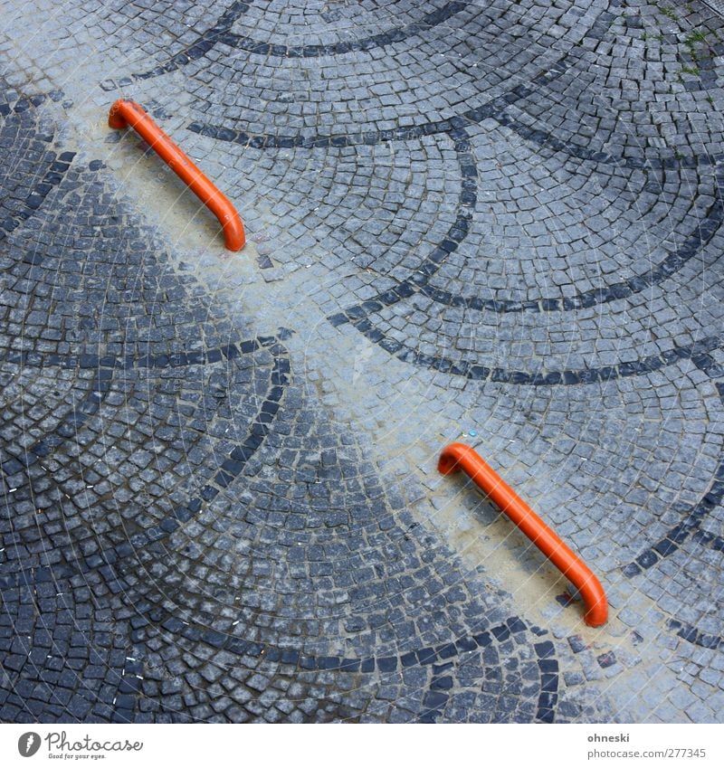 parted Traffic infrastructure Street Lanes & trails Cobblestones Mosaic Stone Orange Barrier Colour photo Exterior shot Abstract Pattern Structures and shapes