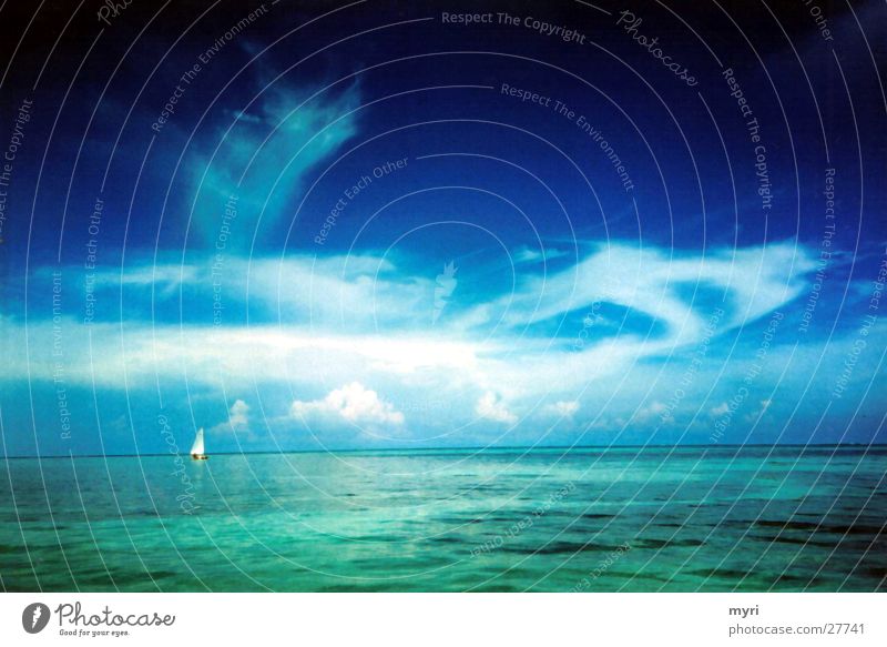 Belize Clouds Ocean Summer Vacation & Travel Central America Blue tone Sailboat Sky