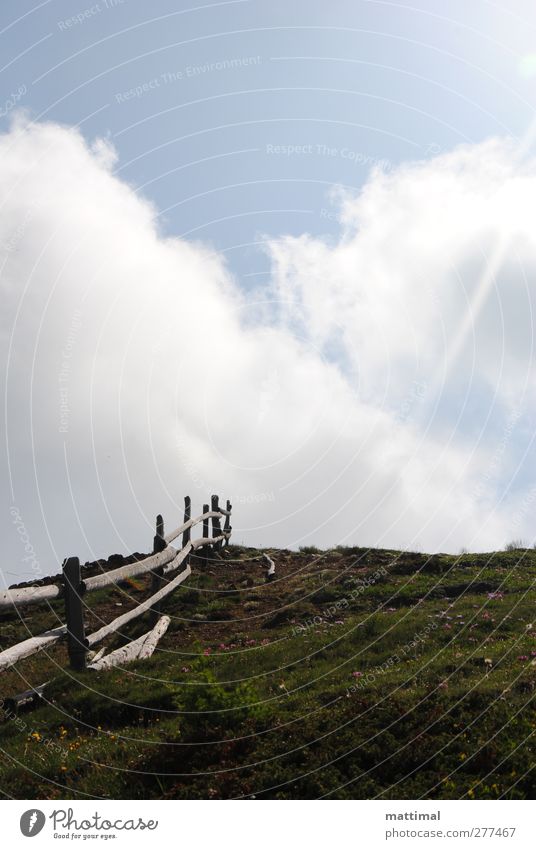 fence Nature Landscape Air Sky Clouds Sun Summer Beautiful weather Grass Moss Hill Mountain Vacation & Travel Colour photo Exterior shot Deserted Day Sunlight