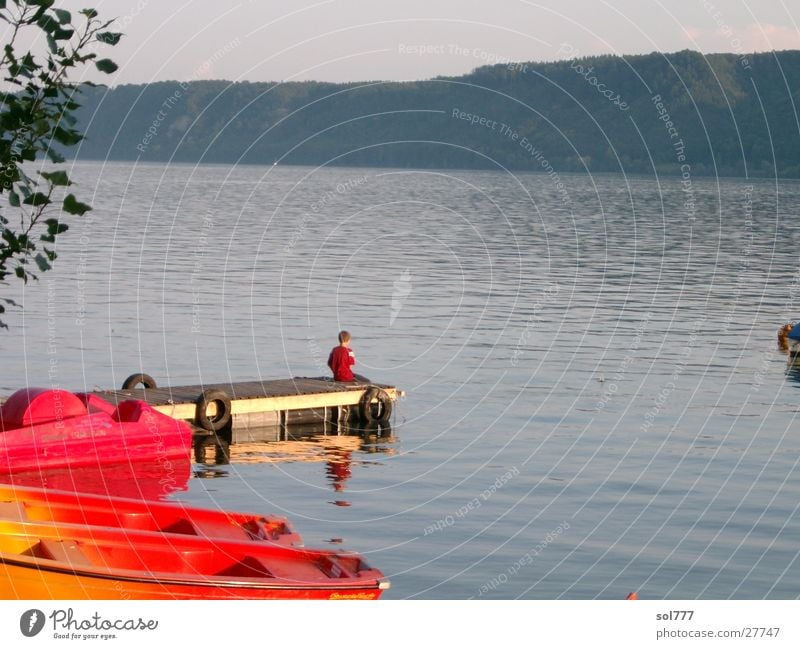 the little boy and the sea Lake Watercraft Longing Ocean Human being Lake Constance