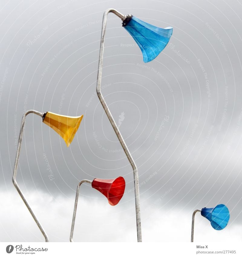 bellflowers Clouds Illuminate Multicoloured Lampshade Lighting Metal post Colour photo Exterior shot Deserted Neutral Background