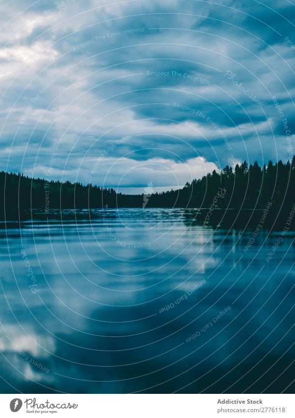 Calm water of lake Lake Surface tranquil Nature Cloud cover Ripple Magic Reflection Vantage point Landscape Peaceful Environment Clouds Smooth