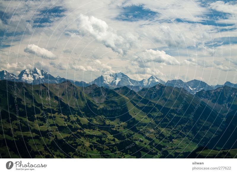 grassy green > rocky grey > heavenly blue/white Hiking Nature Landscape Sky Clouds Summer Beautiful weather Hill Rock Mountain Peak Snowcapped peak Authentic