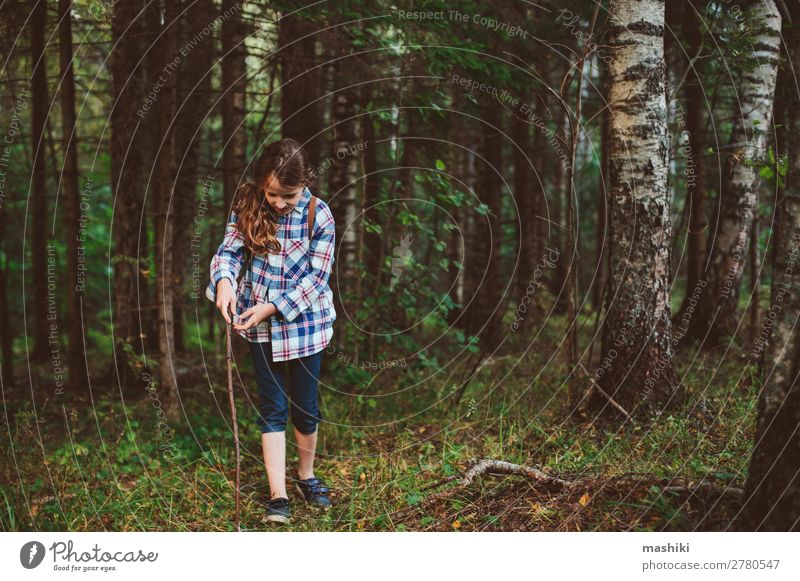 happy kid girl exploring summer forest Lifestyle Playing Vacation & Travel Adventure Freedom Expedition Summer Hiking Child Infancy Nature Plant Fog Tree Park