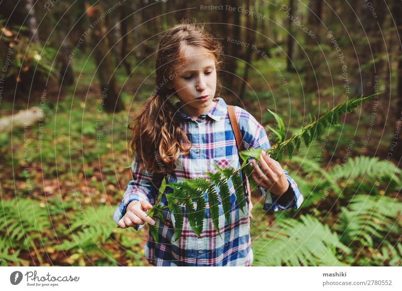 kid girl exploring summer forest Lifestyle Happy Playing Vacation & Travel Adventure Freedom Expedition Summer Hiking Child Infancy Nature Plant Fog Tree Park