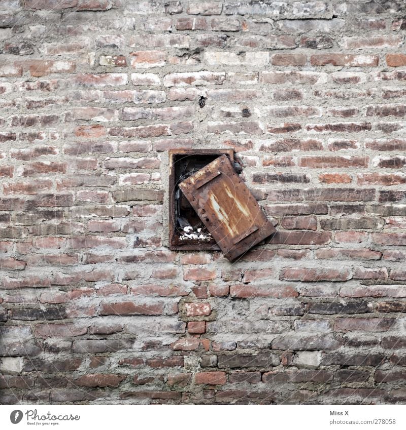 24/7 open Building Wall (barrier) Wall (building) Window Door Hang Old Broken Decline Transience Open Shutter Rust Brick wall City wall Colour photo