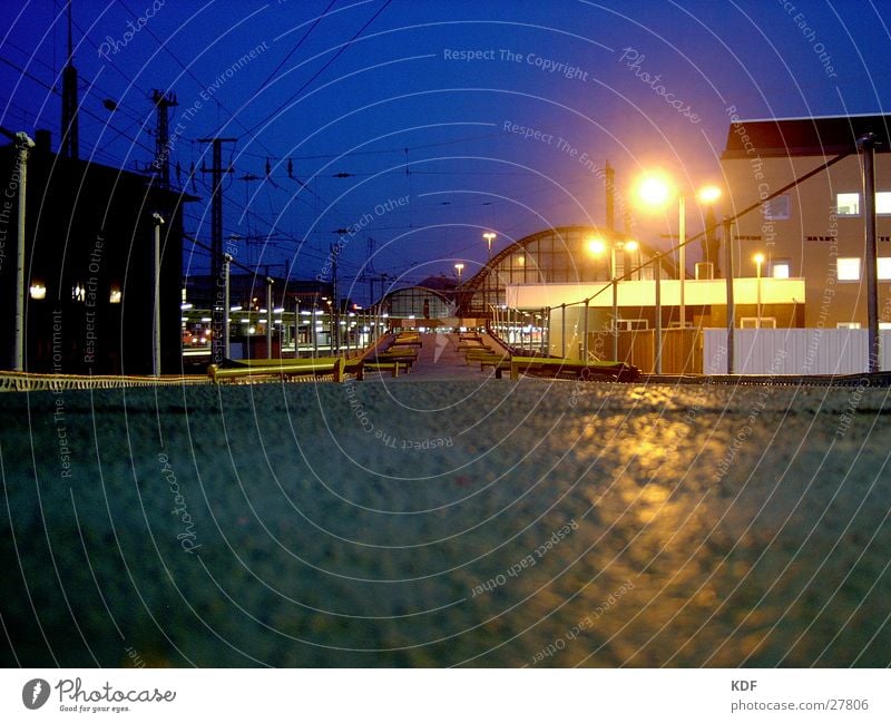 station area Night Long exposure Bremen Railroad Light Lantern Overhead line Lomography Evening Train station KDF Central station wagon reflection