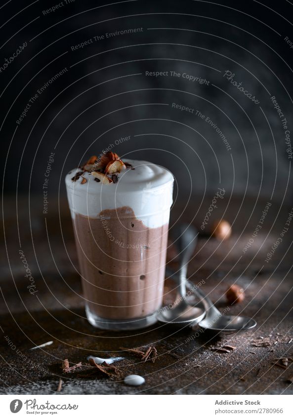 Sweet chocolate smoothie with ice-cream Milkshake Chocolate Cold Drinking Beverage Glass Arrangement Fresh Creamy Delicious Dairy Tasty composition Snack Frozen