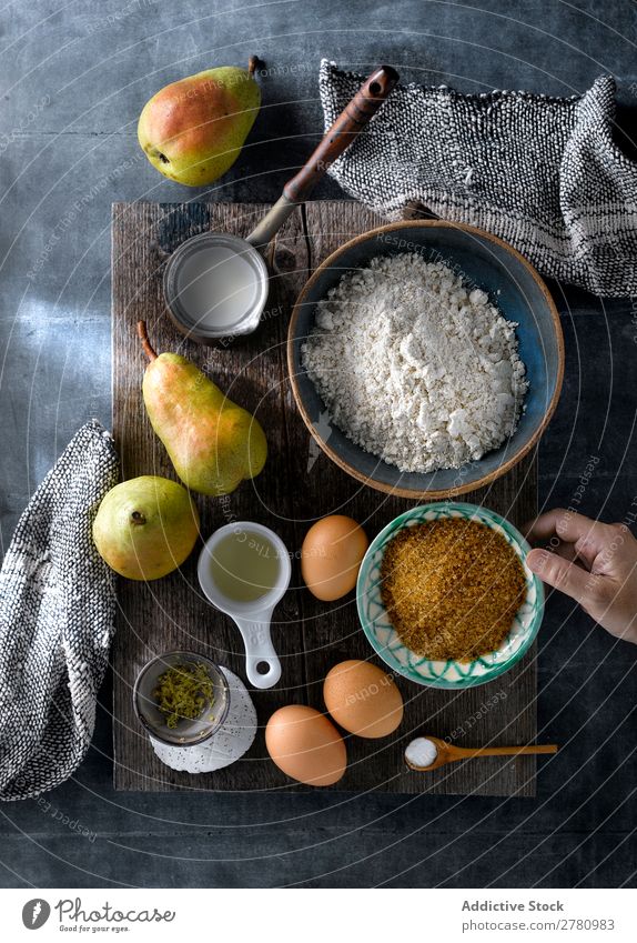 Cooking cake with fresh pears Cake Ingredients recipe Pear products Mix Dessert Preparation Rustic Kitchen Conceptual design Food Bakery Healthy Table Sweet