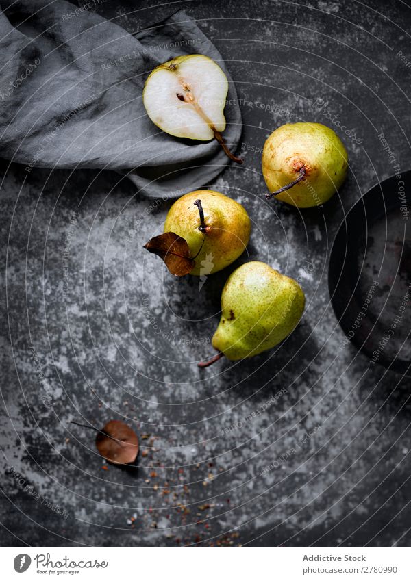 Fresh and sweet pears on table Pear Rustic Fruit Organic Food Healthy Juicy Shabby Vegetarian diet Sweet Nutrition Seasons Refreshment Green Harvest Tasty