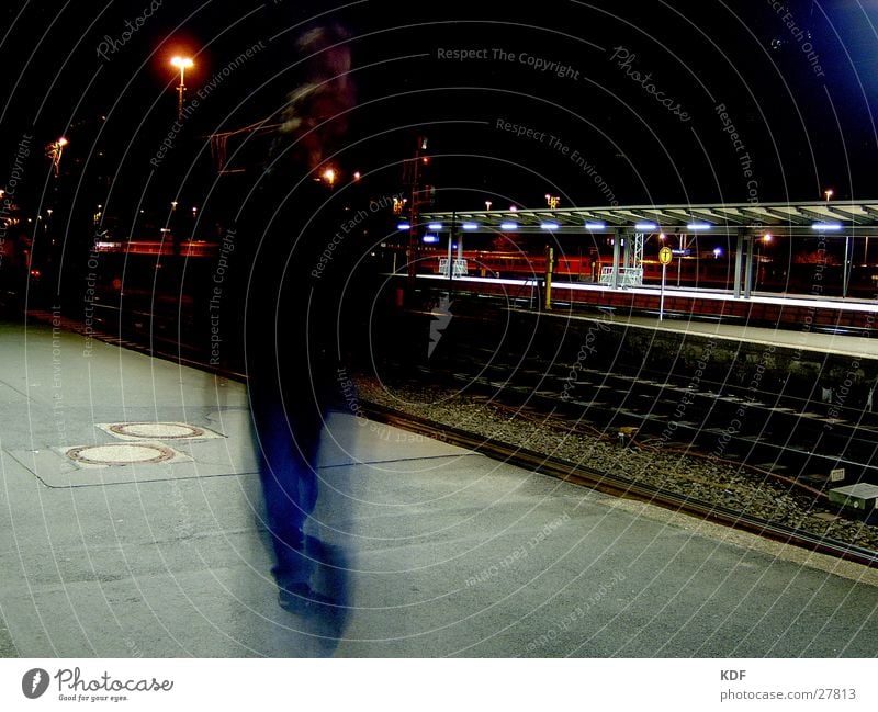 Movement at the station Night Long exposure Bremen Railroad Platform Lantern KDF Train station Central station Human being Evening Light Passenger