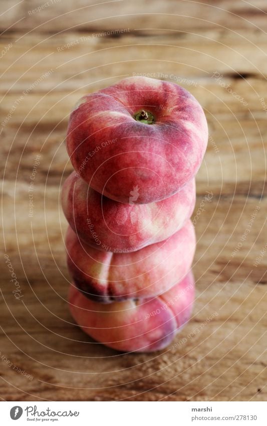 flat uprising Food Fruit Nutrition Eating Red Peach Stack 4 Level plate peaches Wooden table Food photograph Delicious Tasty Colour photo Interior shot Detail