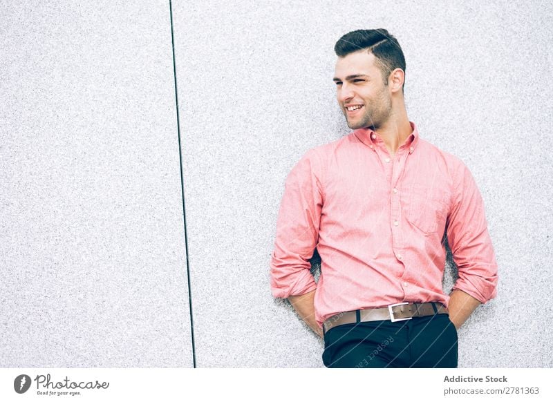 Happy Welldressed Businessman Leaning On Wall 20s Adults Architecture Away Back Behind Businesspeople Businessperson Caucasian Self-confident Meditative