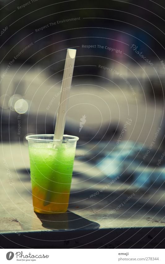 slush [b]ubble tea Nutrition Slow food Beverage Cold drink Lemonade Juice Mug Straw Delicious Green Colour photo Exterior shot Deserted Day