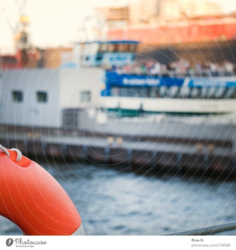 Detail Port of Hamburg River Port City Navigation Inland navigation Harbour Life belt Rescue Elbe Square Colour photo Deserted Copy Space middle