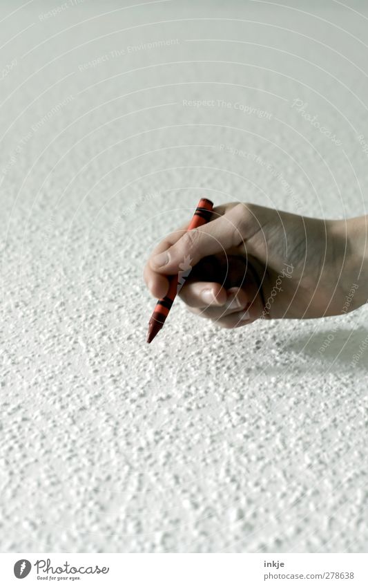 Children's hands smear the table and walls... Leisure and hobbies Hand Pen red pen wax crayon To hold on Draw Write Red White Beginning Idea Inspiration