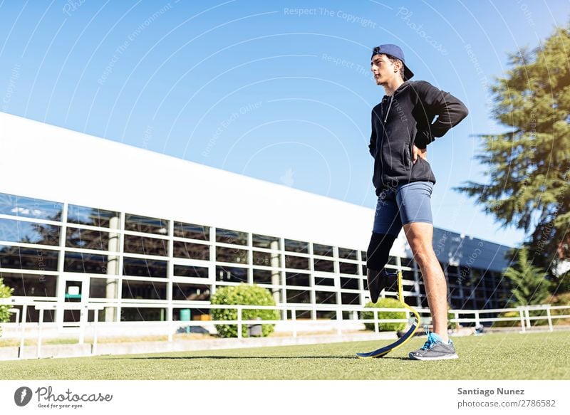 Portrait of disabled man athlete with leg prosthesis. Man Runner Running Portrait photograph Athlete Sports prosthetic Handicapped paralympic amputation