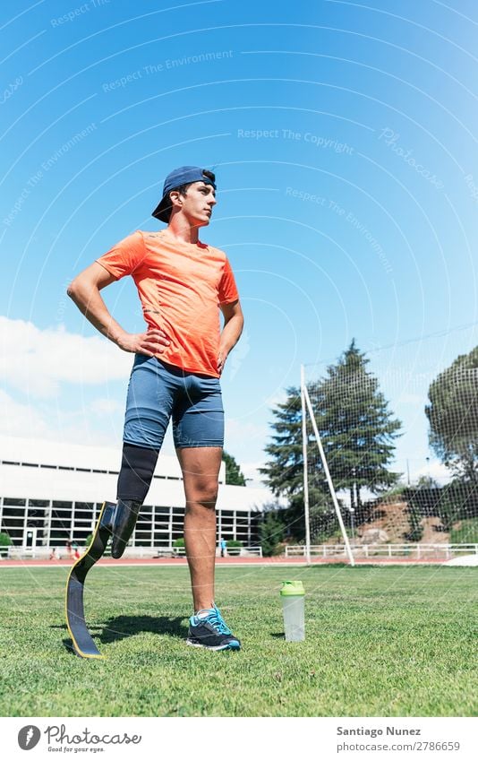 Portrait of disabled man athlete with leg prosthesis. Man Runner Running Portrait photograph Athlete Sports prosthetic Handicapped paralympic amputation