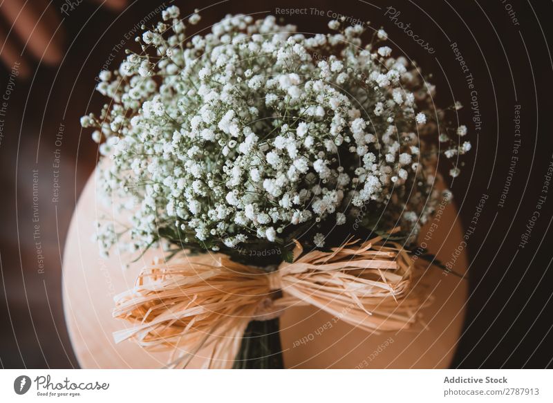 Bouquet of white flowers on stand Flower Stand valentine White bunch Fresh Floral Decoration Table Feasts & Celebrations romantic Blossom Plant Natural decor