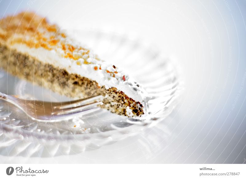 Poppy seed cake with buttercream on a glass plate, with cake fork poppy-seed cake Cake Piece of gateau Gateau Pastry fork Glas plate Delicious cute Debauchery