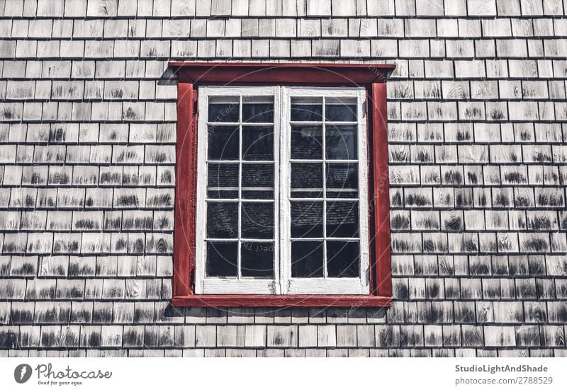 Window of a traditional country house House (Residential Structure) Landscape Village Hut Building Architecture Wood Old Faded Historic Retro Gray Red Colour