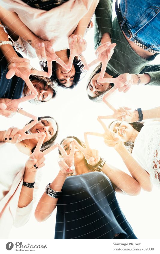 Friends Doing a Star Shape with Fingers. Adults American Easygoing Caucasian Close-up Friendship Smiling Happy Human being Conceptual design 6 Group Hand Idea