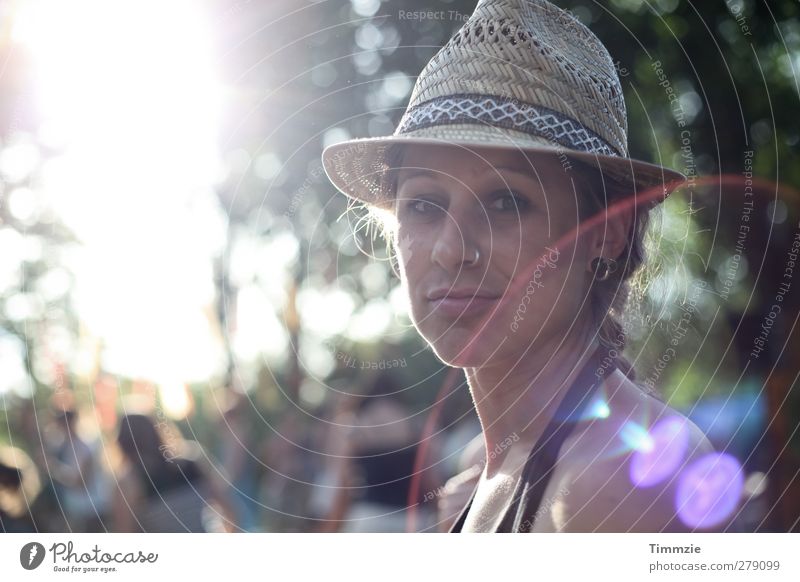 backlight portrait Well-being Contentment Relaxation Vacation & Travel Sun Beach bar Lounge Dance Young woman Youth (Young adults) Head 18 - 30 years Adults