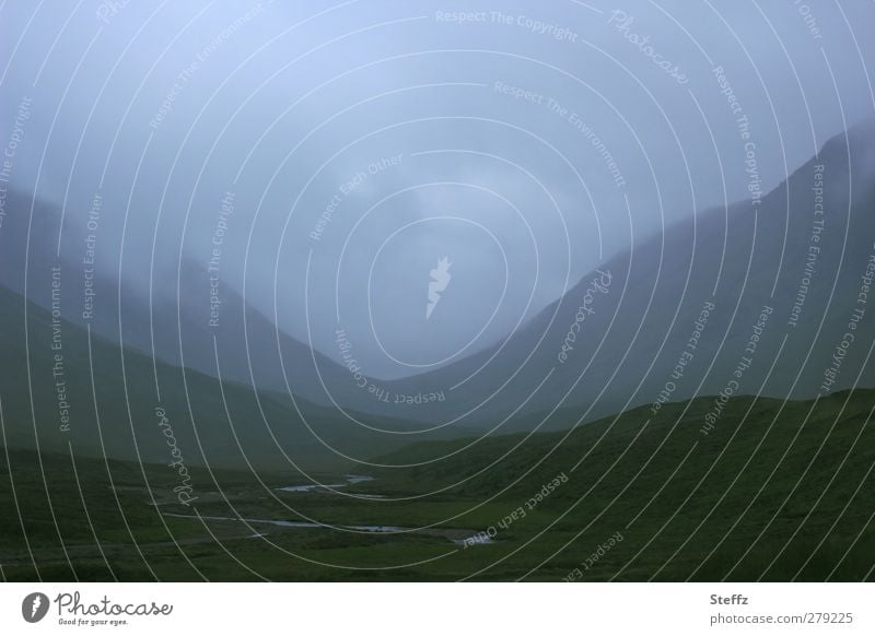 mystic silence in Scotland Mystic mysticism enchanted Longing Shroud of fog Nordic romanticism Fog Valley Mountain stream Hill silent differently foggy