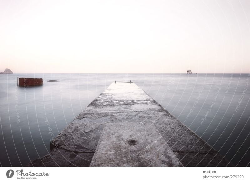 destruction Landscape Water Sky Cloudless sky Horizon Rock Coast Ocean Far-off places Brown Gray Buoy Rust Drilling rig dilapidated Cliff Mole Concrete crimpy