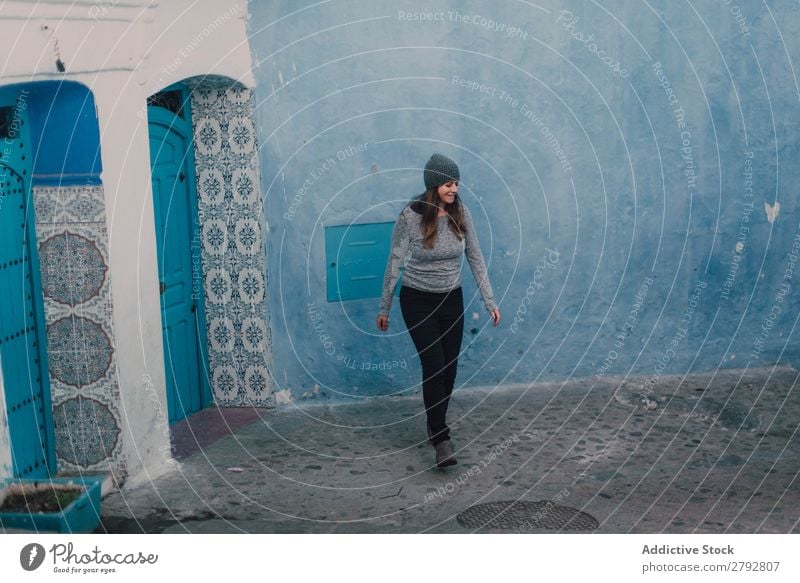 Pretty woman on street Woman Street Morocco Chechaouen Stand Tradition Vacation & Travel Culture City arabic Town Multicoloured Tourism Famous building Landmark