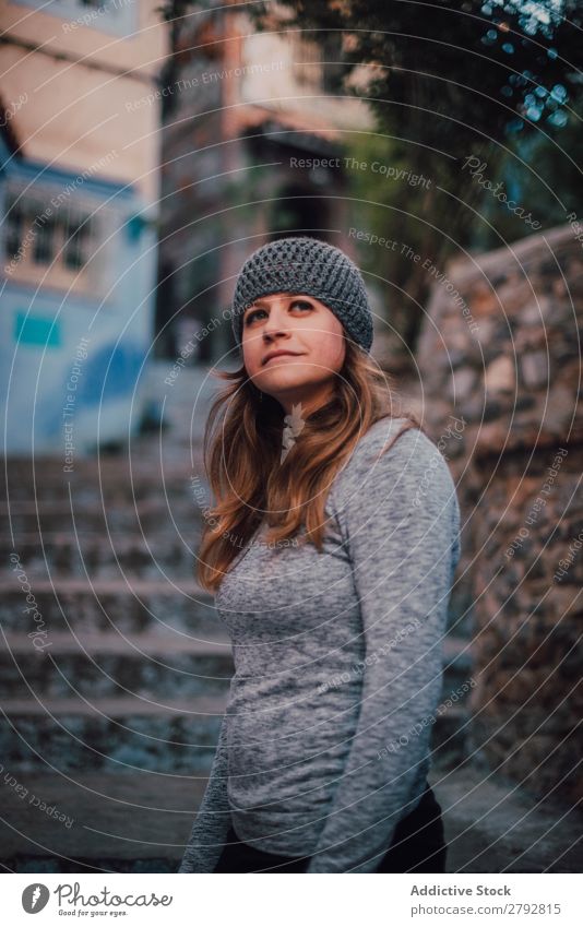 Pretty woman at steps on street Woman Street Morocco Chechaouen Stairs Steps Stand Tradition Vacation & Travel Culture City arabic Town Multicoloured Tourism