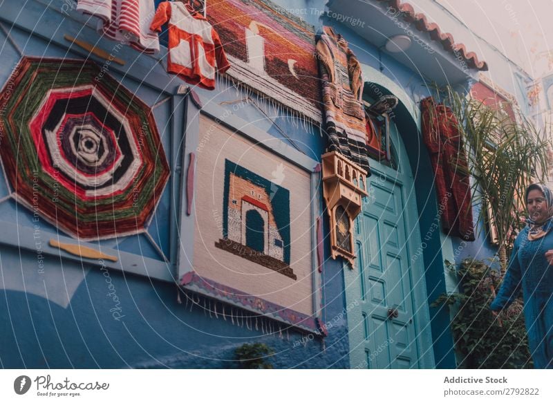 Street with old buildings Building Chechaouen Morocco Construction Facade Old Blue Vacation & Travel Sunbeam Day Tourism Beautiful romantic Limestone Stone