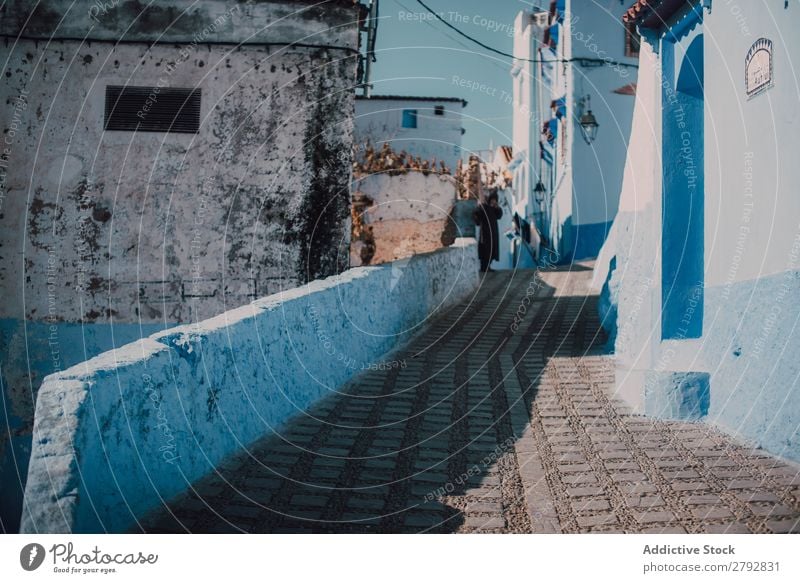 Street with old buildings Building Chechaouen Morocco Construction Facade Old Blue Vacation & Travel Sunbeam Day Tourism Beautiful romantic Limestone Stone