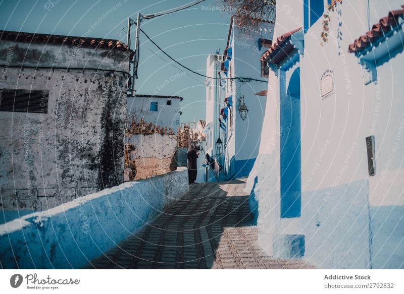 Street with old buildings Building Chechaouen Morocco Construction Facade Old Blue Vacation & Travel Sunbeam Day Tourism Beautiful romantic Limestone Stone