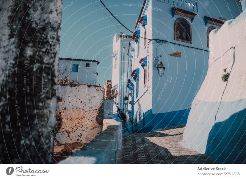 Street with old buildings Building Chechaouen Morocco Construction Facade Old Blue Vacation & Travel Sunbeam Day Tourism Beautiful romantic Limestone Stone