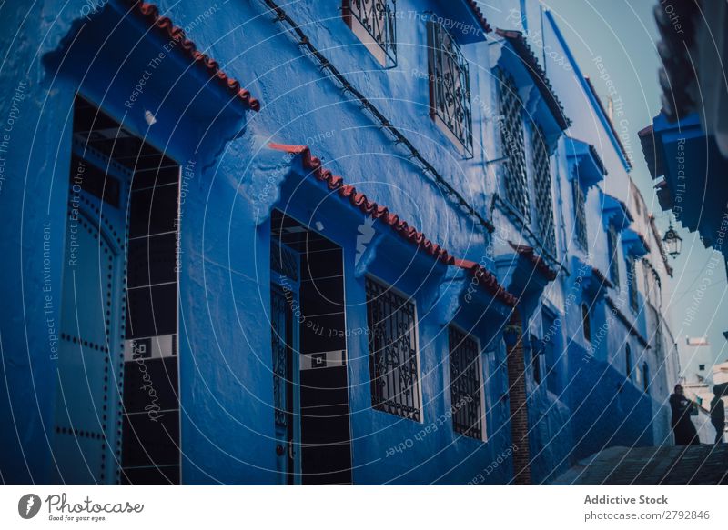 Street with old buildings Building Chechaouen Morocco Construction Facade Old Blue Vacation & Travel Sunbeam Day Tourism Beautiful romantic Limestone Stone