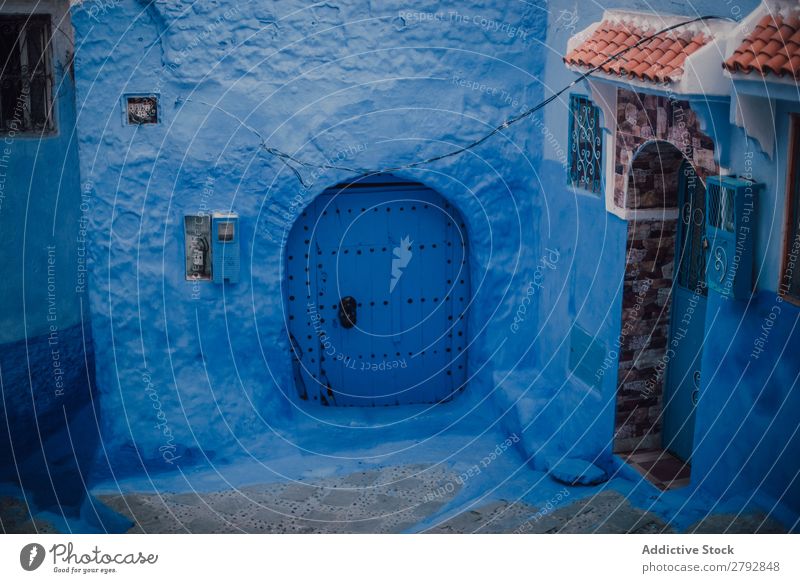 Street with old buildings Building Chechaouen Morocco Construction Facade Old Blue Vacation & Travel Sunbeam Day Tourism Beautiful romantic Limestone Stone