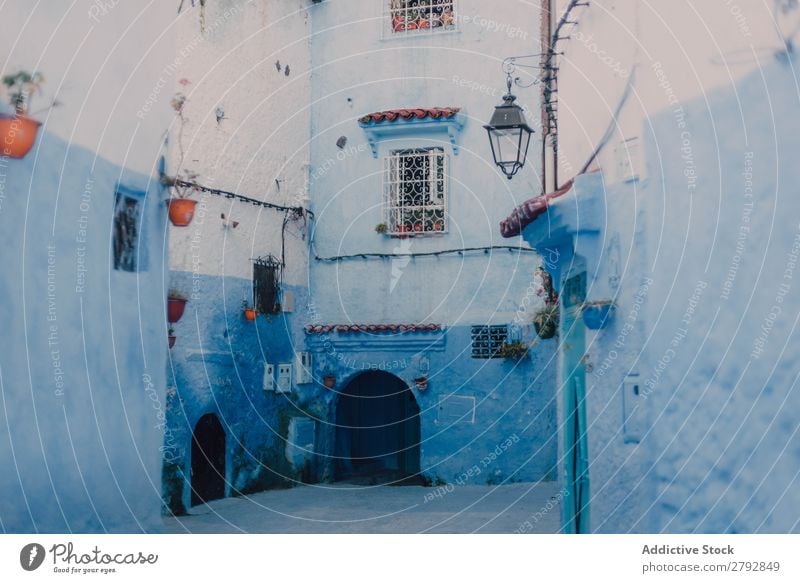 Street with old buildings Building Chechaouen Morocco Construction Facade Old Blue Vacation & Travel Sunbeam Day Tourism Beautiful romantic Limestone Stone