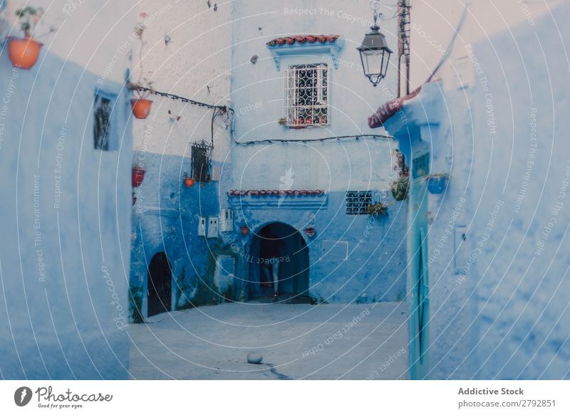 Street with old buildings Building Chechaouen Morocco Construction Facade Old Blue Vacation & Travel Sunbeam Day Tourism Beautiful romantic Limestone Stone