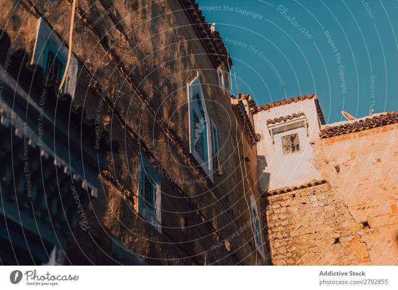 Street with old buildings Building Chechaouen Morocco Construction Facade Old Vacation & Travel Sunbeam Day Tourism Beautiful romantic Limestone Stone Natural