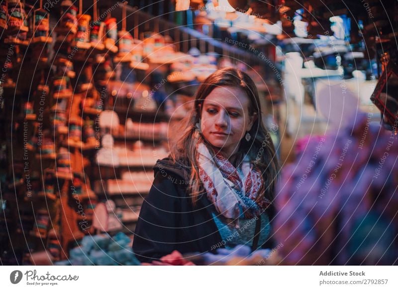 Woman on Eastern market Markets Bazaar Youth (Young adults) Souvenir Shopping Looking away Beautiful Tourism Vacation & Travel Trip Tradition Storage