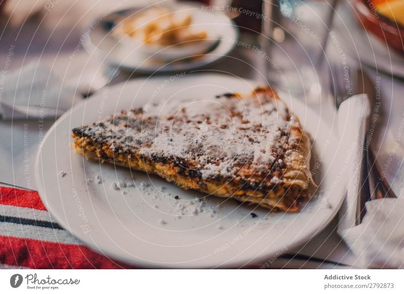 Closeup piece of pie Restaurant Dessert Pie Cake Food Sweet Baked goods Delicious Sugar Powder Bakery Plate Gourmet Tasty Chechaouen Morocco Dish Fresh Slice