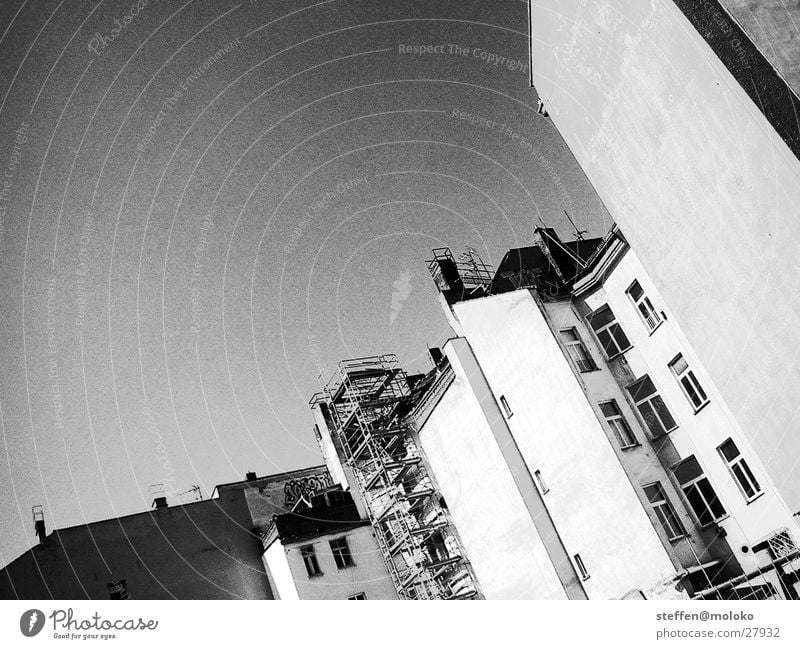 Berlin 2002 East Wall (barrier) Fire wall House (Residential Structure) Window Town Dismantling Old building Brick Plaster Facade Clouds Gray Gloomy Derelict