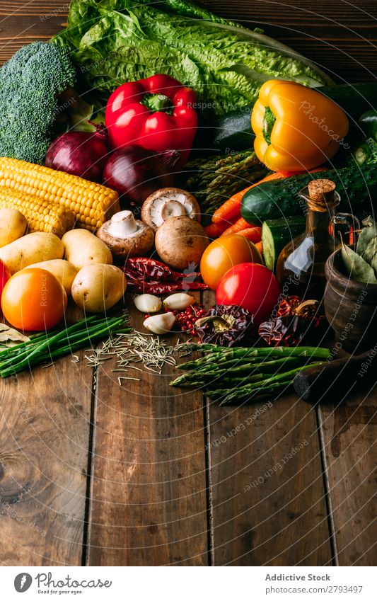 Cooking ingredients vegetables on table Ingredients Vegetable Oil Table Food Kitchen assorted Fresh Organic Natural Vegan diet Pepper Broccoli Carrot Asparagus